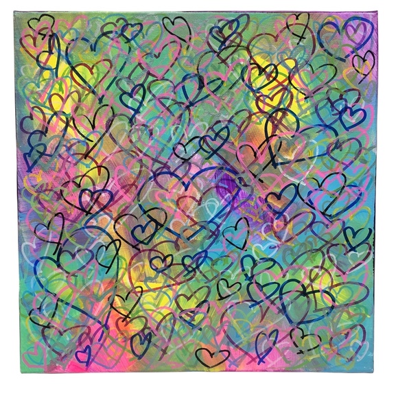 HANDCRAFTED VIBRANT GRAFFITI HEARTS POP ART MULTICOLOR - Picture 1 of 10